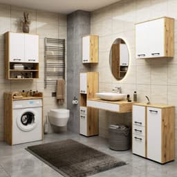 Badkamerkast voor Wasmachine FIN / Hoge Wasmachinekast met 2 Deuren / AKORD Furniture Factory / Artisan Eik - Wit / 65 x 180 x 30 cm — thumbnail 3