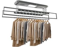 Elektrisch droogrek - Wasdroger plafond - Efficiënt wassen - Met ventilatoren - 130-215 cm - Blauw