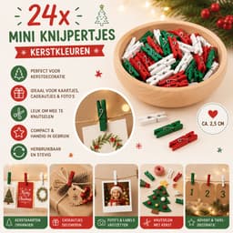 Mini Knijpers Kerst - 24 Houten Knijpertjes Kerstkleuren - Knijpertjes voor Kaarten — thumbnail 3