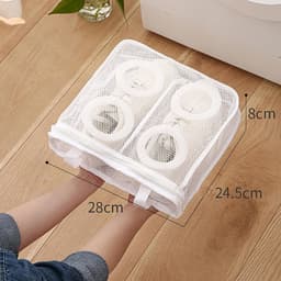 Waszak - Schoenen was tas – Was tassen - Opvouwbaar - Beschermt tegen Vormverlies – Fijnmazig Net – Met Ophanglus – Geschikt voor schoenen en kleding – Herbruikbaar – 28x24.5x8 cm - 2 Stuks - Wit — thumbnail 2