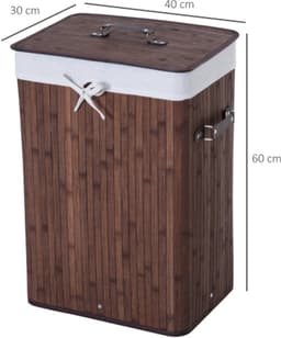 Wasmand - Wasmand met deksel - 72 liter - Opvouwbaar - Wasbare waszak - Met handvat - 40x30x60 cm - Geschikt voor badkamers, wasruimtes en slaapkamers - Donkerbruin — thumbnail 5