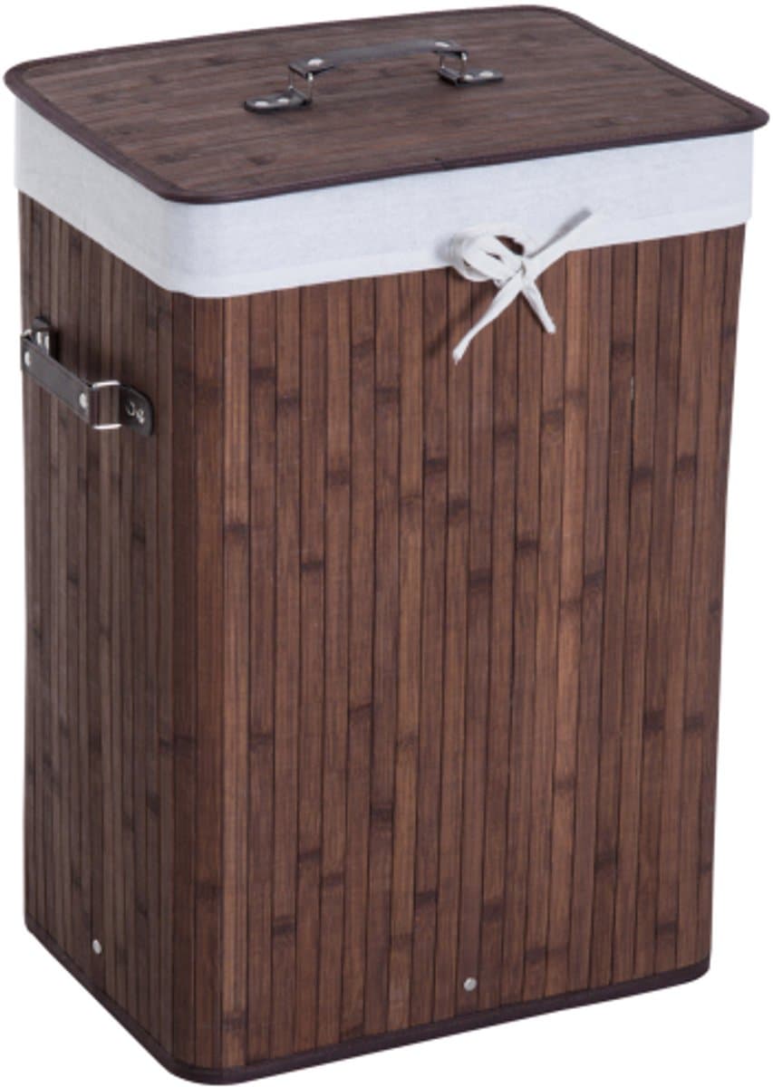 Wasmand - Wasmand met deksel - 72 liter - Opvouwbaar - Wasbare waszak - Met handvat - 40x30x60 cm - Geschikt voor badkamers, wasruimtes en slaapkamers - Donkerbruin — afbeelding 1