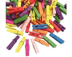 Dailygoods- Wasknijper Gekleurd - 100 Stuks - Houten Wasknijpers