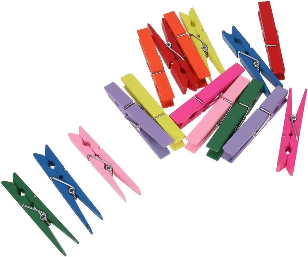 Houten Clips - Kleurrijke Mini Clips - Decoratie en Organisatie - Natuurlijk Hout Materiaal - 48 Stuks - Assorti — afbeelding 1
