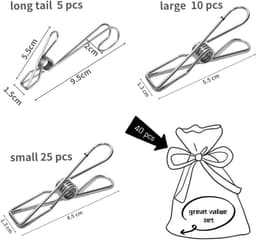 Roestvrijstalen knijpers - Kledingclips - Kleding ophangen - Heavy duty ontwerp - 40 stuks - Zilverkleurig — thumbnail 4