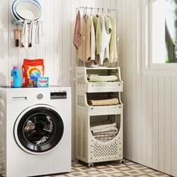 Wasmand Kast - Badkamerkast - Opbergmeubel - Wassorteerder - Kast met Wasmand - Beige — thumbnail 3