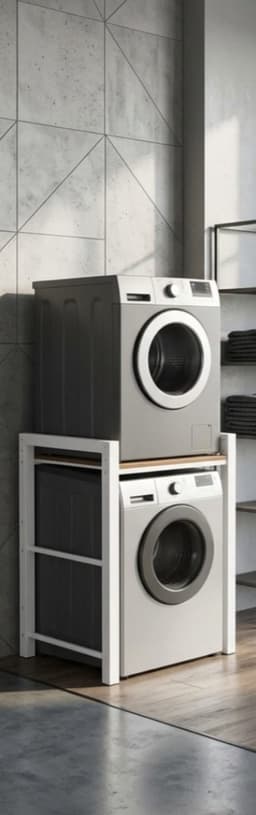 Wasmachine Opbergrek 75x65x105 cm – SmartStack Pro Overbouw Rek 3-Laags Verstelbaar, Draagkracht 350 kg, Badkamer & Wasruimte Organizer, Wit – Urbanhome — thumbnail 2