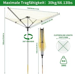 Droogmolen met Voet voor Camping & Thuis - Wasrek Staand - Droogrek Inklapbaar - eenvoudig gebruik — thumbnail 5