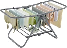ELYSIVM Wasrek - Droogrek - Droogmolen - Droogrek Klein - Wasrek Opvouwbaar - Droogstandaard - Compact met 2 Vleugels - Snel Openklappen en Plat Opbergen - 44 x 101 x 54 cm - Metaal - Grijs — thumbnail 2