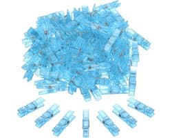 1.4 Inch Colored Clothespins - 100 Pcs Mini Colorful Plastic Clothes Clips - Strong Grip Photo Clips voor Fotos - Hanging Clothes Decorative Crafts - Transparant Blauw