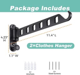 REWYTAZ-2 stuks - Inklapbaar Wanddroogrek - Wandmontage voor Kleding - Uitklapbaar Kledingrek Wand - Verplaatsbaar Wanddroogrek voor Kleding - Droogrek voor kleding aan de muur - Droogrek voor wasgoed - Zwart — thumbnail 3