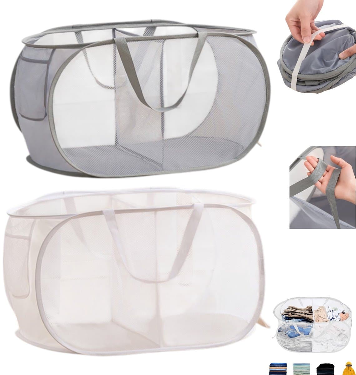 2 stuks Opvouwbare Wasmand - Wasmand van gaas - Vuile Klerenmand - Wasmand Opvouwbaar - Wassorteerder - Gaas - Ademend - Voor kleding en speelgoed - Geschikt voor badkamers, camping en hotels — afbeelding 1