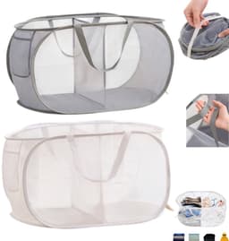2 stuks Opvouwbare Wasmand - Wasmand van gaas - Vuile Klerenmand - Wasmand Opvouwbaar - Wassorteerder - Gaas - Ademend - Voor kleding en speelgoed - Geschikt voor badkamers, camping en hotels — thumbnail 1