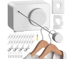 Pull-out Kledinglijn - Roestvrij Staal - Uittrekbare Kledinglijn - Inclusief 4 Grote Wasknijpers - 20 Kleine Kledinghaken en Schroeven - Voor Balkons - Hotels