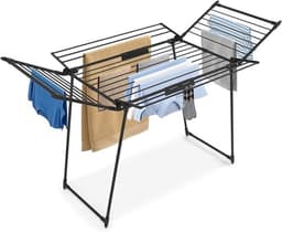 Inklapbaar droogrek met wasmand en knijpers - 25 meter drooglengte - Zwart — thumbnail 1