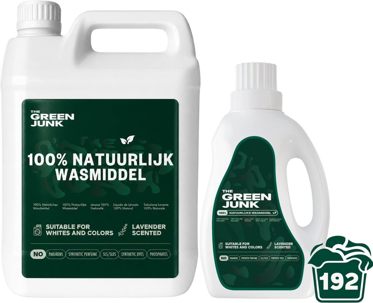 The Green Junk - 100% Natuurlijk Wasmiddel 750ML + 5L - Zonder Synthetisch Parfum - Wasmiddel Sensitive - Vloeibaar Baby Wasmiddel - Biologisch Wasmiddel - 192 Wasbeurten — afbeelding 1