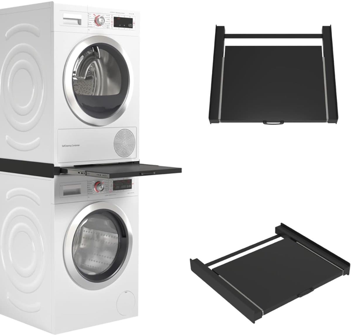 AHD® Tussenstuk Wasmachine Droger - Stapelkit - Tussenstuk Wasmachine en Droger - Tussenstuk Wasmachine Droger Zwart - Tussenstuk Wasmachine Droger Aeg - Zwart - 54cm x 60cm x 8cm — afbeelding 1