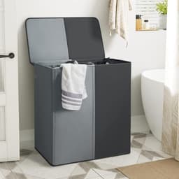 KAD® Wassorteerder - Dubbele Wasmand - Wasmand 2 Vakken - Wasmand - Grijs/Zwart - 63cm x 36cm x 68cm — thumbnail 2