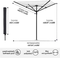 Vouwbare 4 Arm 50m Droogtoren - Verstelbare Kledingdroger met Deksel en Waslijn Spike voor Buiten in de Tuin, Ideaal voor Droog Kleding en Handdoeken — thumbnail 3