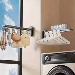 Zuignap Vouwbare Handdoekhouder met Windvaste Sokclips, Multifunctionele Balkon Droogrek, Ruimtebesparende Hanger Organizer voor Sokken, Handdoeken & Wasgoed — thumbnail 5