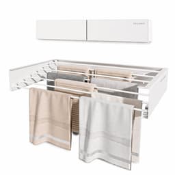 Vellano Wanddroogrek Inklapbaar – Premium Wasrek Muur 120 cm – 8.4 m Drooglengte – Stevig & Ruimtebesparend – Incl. Boormal & Bevestigingsset – wit — thumbnail 1