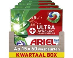 Ariel 4in1 Wasmiddel Pods + Ultra Vlekverwijdering - 4 x 15 Wasbeurten