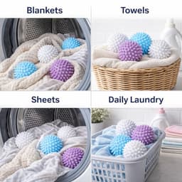 3 stuks - Wasballen - Reinigingsballen voor de wasmachine - Herbruikbare droogballen - Paars + Wit + Blauw - Droogballen - Droogballen - Wasballen die haar opvangen - Droogballen die haar tegenhouden — thumbnail 3