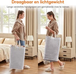 Wasmand, Grote Opvouwbare Waterdichte Wasmanden met Verlengde Handgrepen, Laundry Basket, Dirty Clothes Washing Basket voor Kleding, Slaapkamer, Blauw, Grijs, 75L — thumbnail 5