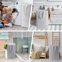Wasmand, Grote Opvouwbare Waterdichte Wasmanden met Verlengde Handgrepen, Laundry Basket, Dirty Clothes Washing Basket voor Kleding, Slaapkamer, Blauw, Grijs, 75L — thumbnail 2