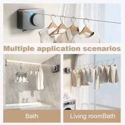 Waslijn Intrekbaar - Kledingdroger Touw - Kleding Drogen - Anti-doorzakken Ontwerp - 4.28 Meter - Grijs — thumbnail 3