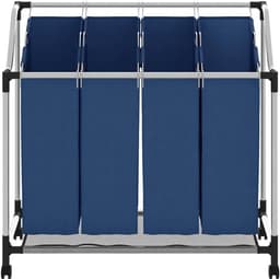 Wasmand met vakken - Was sorteren - Huishoudelijk organiseren - Stalen frame en wielen - 96 x 40 cm - Blauw — thumbnail 3