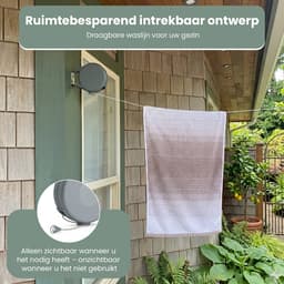Twenty4seven® Uittrekbare Waslijn Buiten & Binnen - 15 Meter Waslijndraad - Automatische Roldrooglijn met Ophangbeugel - Wasdraad Oprolbaar — thumbnail 3