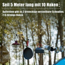 Dailygoods- Waslijn 5 Meter - Waslijn Camping - Uittrekbare Waslijn - Multifunctionele Waslijn - Accessoires voor Buitengebruik - Lichtgewicht en Waterafstotend - Drooglijn — thumbnail 4