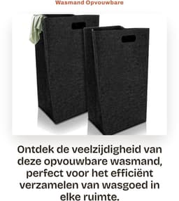 Dailygoods- Wasmand 60 Liter - Opvouwbare Wasverzamelaar - Smalle Wasmand - Vilten Wasmand - Zwart - Geschikt voor Slaapkamer/Badkamer — thumbnail 5