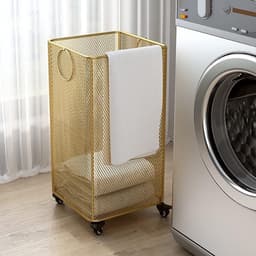 Wasmand op wielen - Kledingwagen mand - Was sorteren - Holle maasconstructie - 45L tot 50L - Goud — thumbnail 2