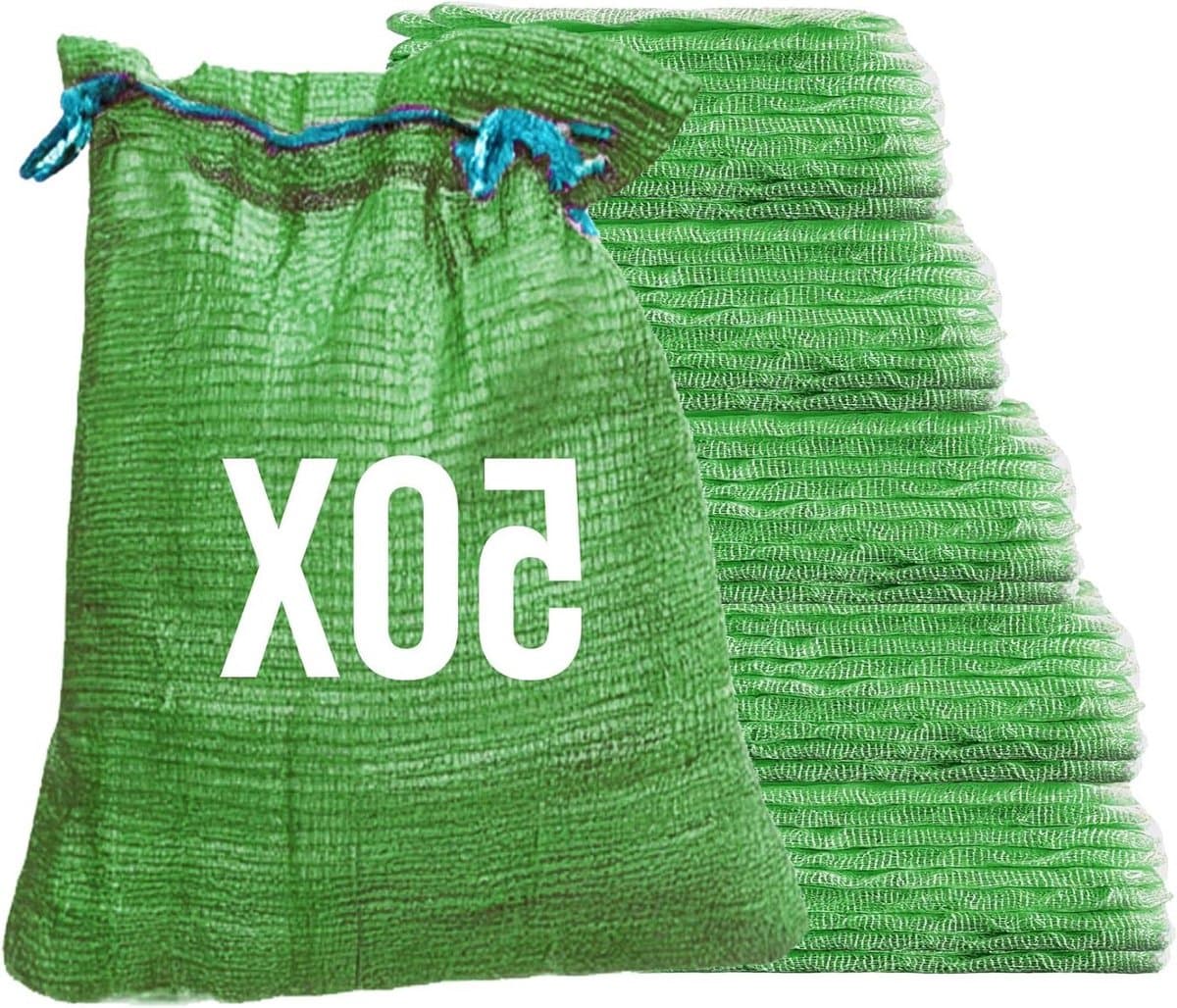 Netzakken met trekkoord - Aardappelzak Uienzak - Opslag van oogstgoederen - Ademend materiaal - 42 x 60 cm - Groen — afbeelding 1