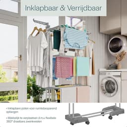 MRKK® Wasrek Inklapbaar op Wieltjes - Droogmolen - Droogtoren Staand — thumbnail 3