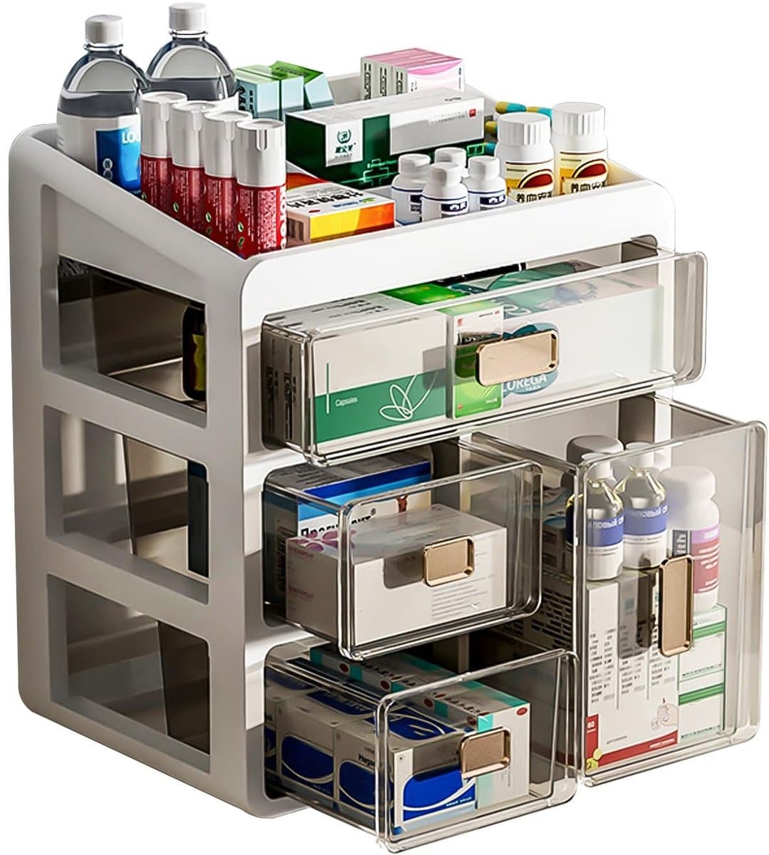 Cosensi - 4-Tier Medicine Cabinet Organizer - Opbergdoos - Duurzaam - Plastic - Medicijnen Organizer - Geschikt voor Thuis en Kantoor - 4 Laden — afbeelding 1