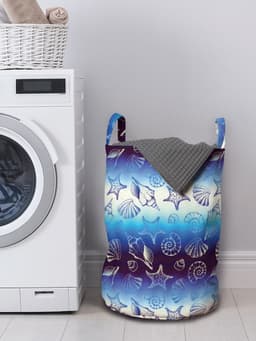 ABAKUHAUS blauwe waterwaszak, zeesterrenschelpen, wasmand met handvaten, trekkoordsluiting voor wasserettes, donkerpaars blauw ivoor — thumbnail 3