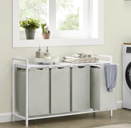 MIRA Home - Wasmand - Kast met wasmanden - Hout/Metaal - Wit - 33x166x72 — thumbnail 4