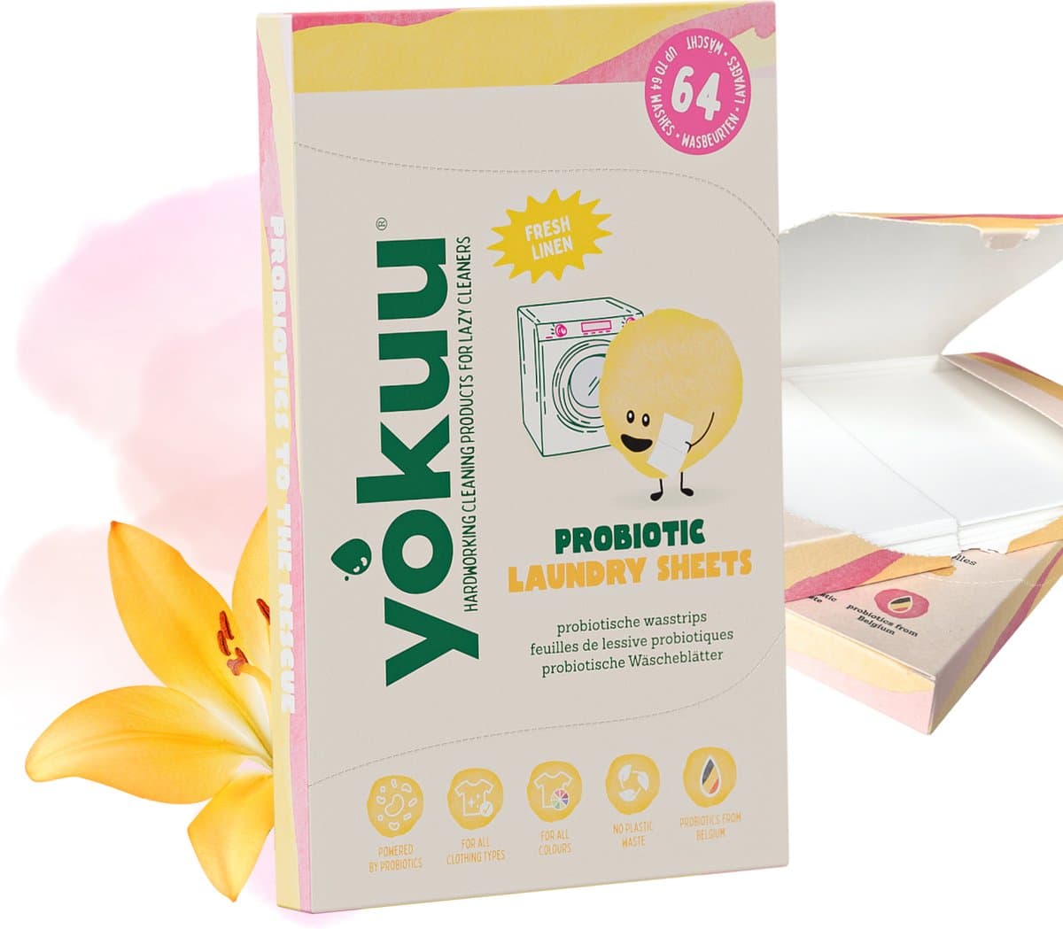 YOKUU Probiotische Wasstrips - 128 Wasbeurten - Wasdraadfrisse Geur - Reis Wasmiddel - Ultra Geconcentreerd en Voorgedoseerd - Ecologisch Wasproduct — afbeelding 1