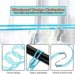Waslijnen Set - Kleding Touw - Buiten Droge Kleding - Windproof Antislip - 2x 5 Meter - Blauw — thumbnail 5