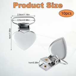 10 stuks - Hartvormige clips - Metalen clips - Zilverkleurige beddengoedclips - Lakenshouders - Antislip dekbedclips - Knutselclips - Geschikt voor bedbumpers, slabbetjes, kledingaccessoires en het maken van speenkettingen — thumbnail 2