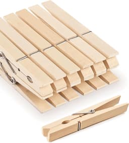 Grote houten wasknijpers – 6 cm – Verpakking van 100 stuks – Robuuste knijpers voor buiten – Ideaal voor het ophangen van de was of het sluiten van snackzakjes – Ook geschikt voor het vastklemmen van zakken, foto's, afbeeldingen en kunstwerken. — thumbnail 1