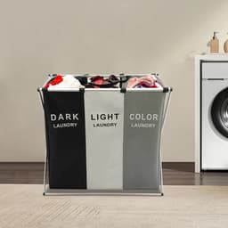 Linkforu - Oxford Stoffen Wasmanden - Sorteerder - Wasboxen – Opvouwbaar – 138 Liter - 3 Delig – 3 kleuren - Zwart- Beige – Grijs — thumbnail 5