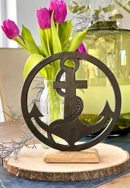 Decoratieve Anker op Houten Sokkel Zwart - 25x25cm - Maritiem Woonaccessoire — thumbnail 3