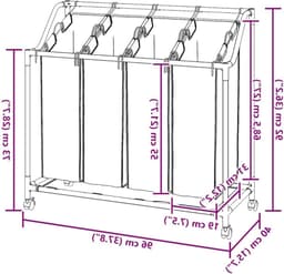 RWB® Wasmand 4 Vakken - Wasmand Vier Vakken - Wasmand - Grijs - ‎96 x 40 x 92 cm — thumbnail 3