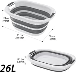 Opvouwbare Wasmanden Van PP+TPE-kunststof Opvouwbaar Opbergbak Met Handvat Ruimtebesparend Wasbak Mobiele Wasbak Voor Thuis, Kamperen (26 l) NAIZY — thumbnail 2