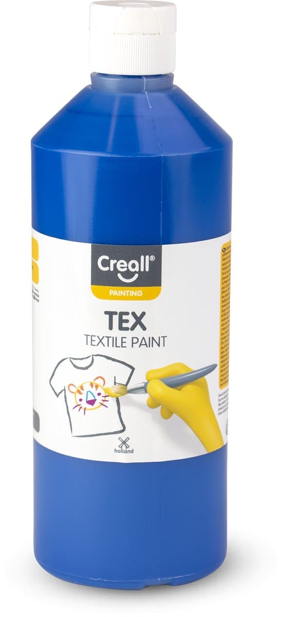 Creall Tex - Textiel- & Stoffenverf - Blauw- 500ml - Machine wasbaar na fixatie - Voor T-shirts, jeans, schoenen, stoffen tassen, meubels en auto-interieurs/hemelbekleding - Gemaakt in NL - Glutenvrij — afbeelding 1
