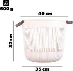 KADAX Grote opbergmand 40 x 32 cm, organizer voor woonkamer, kinderkamer, badkamer, speelgoedmand met hengsels, plastic wasmand (crème) — thumbnail 3